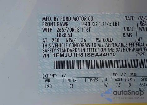 2025 Ford Expedition Active из США, поврежденный, VIN 1FMJU1H81SEA44910